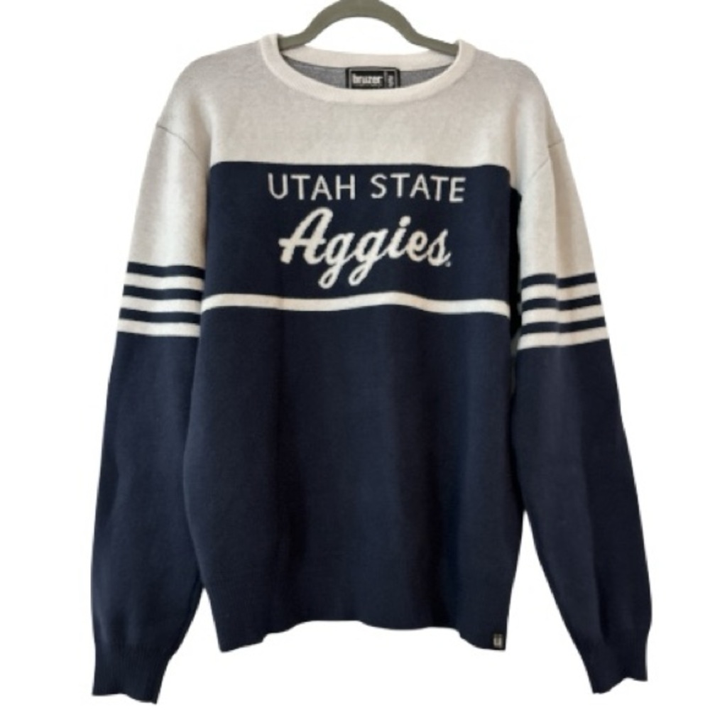 Utah State Aggies Striped Sweater White and Navy Size Medium
